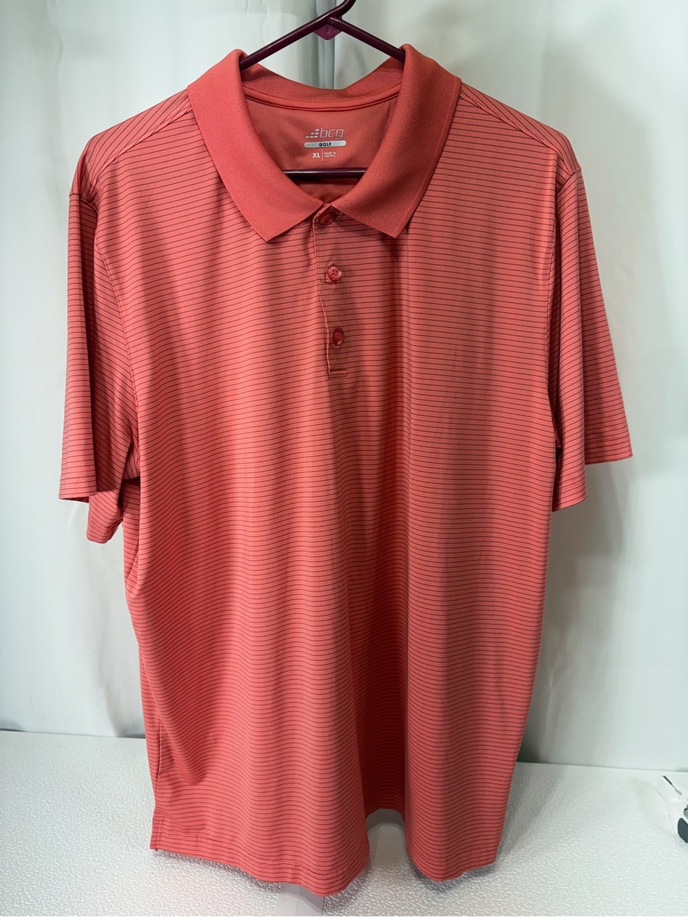 bcg Coral-Red Microstripe Performance Polo 3113